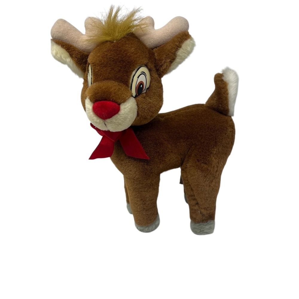 Vintage Applause‎ Rudolph the Red-Nosed Reindeer Plush 10" 30372 Red Bow